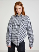 White and Black Ladies Plaid Shirt with Balloon Sleeves Guess - Ladies