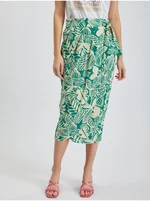 Orsay Cream-Green Ladies Patterned Wrap Midi Skirt with Linen - Women