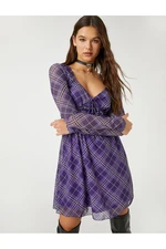 Koton Chiffon Mini Dress Long Sleeve Tie Detailed V-Neck