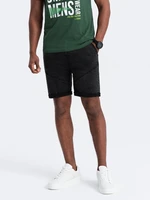 Ombre Turn-up men's denim short shorts with stitching - black