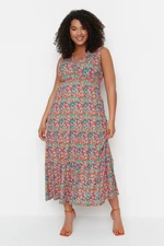 Trendyol Curve Multicolored A-line Floral Pattern Knitted Dress