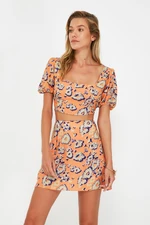 Trendyol Orange Floral Pattern Viscose Beach Top-Top Set