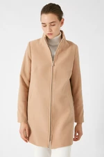 Koton Women's Brown Zippered Pocketed Cachet Coat