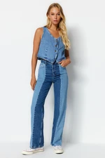 Trendyol Blue Color Block High Waist Wide Leg Jeans