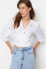 Trendyol Ecru Embroidered Double Breasted Woven Blouse