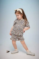 DEFACTO Baby Girl Leopard Patterned Short Sleeve T-Shirt Shorts 2-Pack Set