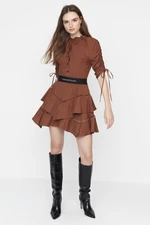 Trendyol X Sagaza Studio Brown Elastic Waist Dress