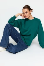 Trendyol Emerald Relaxed Fit Basic Raglan rukáv Crew Neck Pletená mikina