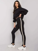 Black Cotton Leggings with Stripes by Lea RUE PARIS