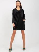 Black velour dress with triangular neckline from RUE PARIS