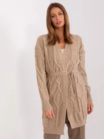 Dark beige women's cardigan with belt