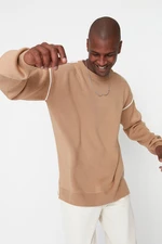 Trendyol Camel Men Oversized Crew Neck Pile Detailed Knitwear Sweater