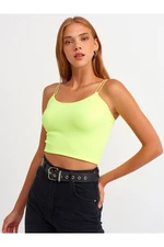 Dilvin 3528 Elastic Crop Top-neon Yellow