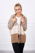 Tri-color hooded sweater cappuccino+beige+brown