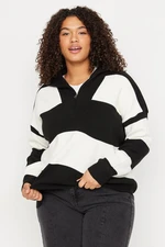 Trendyol Curve Black Striped Zipper Off Shoulder Knitwear Sweater