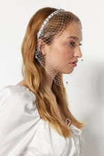 Trendyol Ecru Stone Detailed Mesh Wedding Crown