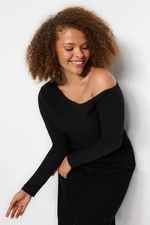 Trendyol Curve Black Boat Neck Camisole Knitted Blouse