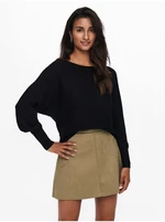 Black Women's Ribbed Sweater with Bat Sleeves ONLY Adaline - Women