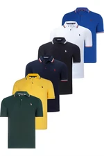 SIX SET T8594 DEWBERRY MENS T-SHIRT-BLACK-WHITE-NAVY BLUE-YELLOW-SAKS-NEFT