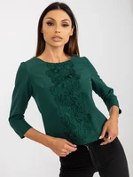 Dark green short formal blouse with lace