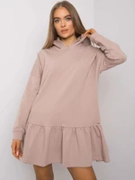 Dark beige cotton dress with hood