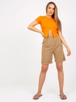 Elegant dark beige long shorts with pleated