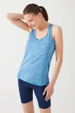 LOS OJOS Blue Melange Tank Top Crew Neck Athletic Singlet