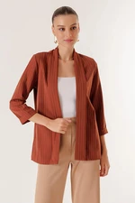 By Saygı Shawl Collar Length Lycra Double Sleeves Thin Striped Fabric Jacket