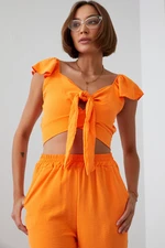 Orange crop top set with wide legs