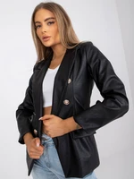 Black double-breasted eco-leather blazer