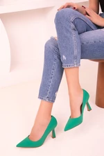 Soho Green Matte Satin Women's Classic Heeled Shoes 17689