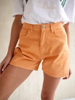 Orange denim shorts with high waist