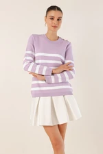 Bigdart 15820 Button Detailed Striped Sweater - Lilac