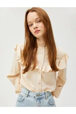 Koton Blouse with Balloon Sleeves Viscose Crew Neck Frilled and Buttoned.