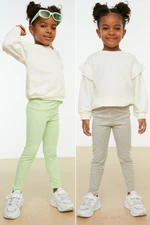 Trendyol Grey-Mint 2-Pack Girls Straight Knitted Leggings