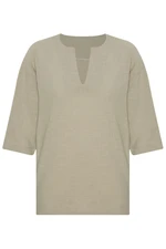 XHAN Mint V-Neck Poor Sleeves Oversized Linen Shirt 2x2x2-45964-58