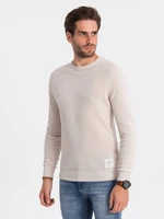 Ombre Men's textured sweater with half round neckline - beige