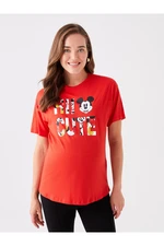 LC Waikiki Mickey Mouse Printed Short Sleeves Maternity T-Shirt with a Crew Neck.