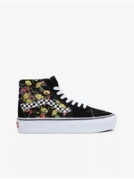 Black Women Patterned Ankle Leather Sneakers on VANS Platform - Women