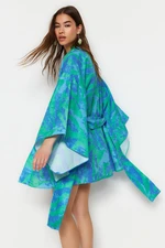 Trendyol Abstract Patterned Belted Flounce Mini Woven Beach Kimono & Caftan