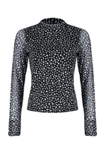 Trendyol Black Polka Dot Collar, Lined, Transparent Back and Tulle Flexible Knit Blouse