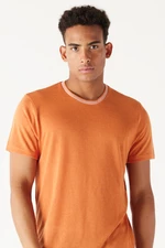 AC&Co / Altınyıldız Classics Men's Orange Slim Fit Slim Fit Crew Neck Linen Look Short Sleeved T-Shirt.