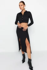 Trendyol Black Double Slit Detail Midi Woven Skirt