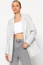 Trendyol Gray Faux Leather Regular Lined Double Breasted Closure Woven Blazer Jacket