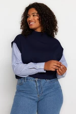 Trendyol Curve Navy Blue Color Block Knitwear Sweater