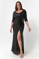 Lafaba Women's Black Sequined Plus Size Evening Dress.