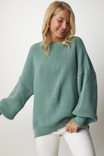 Happiness İstanbul Women's Turquoise Oversized Basic Knitwear Sweater