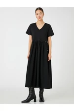 Koton Beading Detailed V-Neck Short Sleeves Midi-Length Dress.