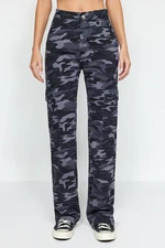 Trendyol Multicolored Camouflage Print High Waist Wide Leg Jeans with Cargo Pocket