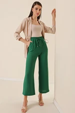 By Saygı Elastic Waist Laced Wide Leg Pocket Ayrobin Trousers